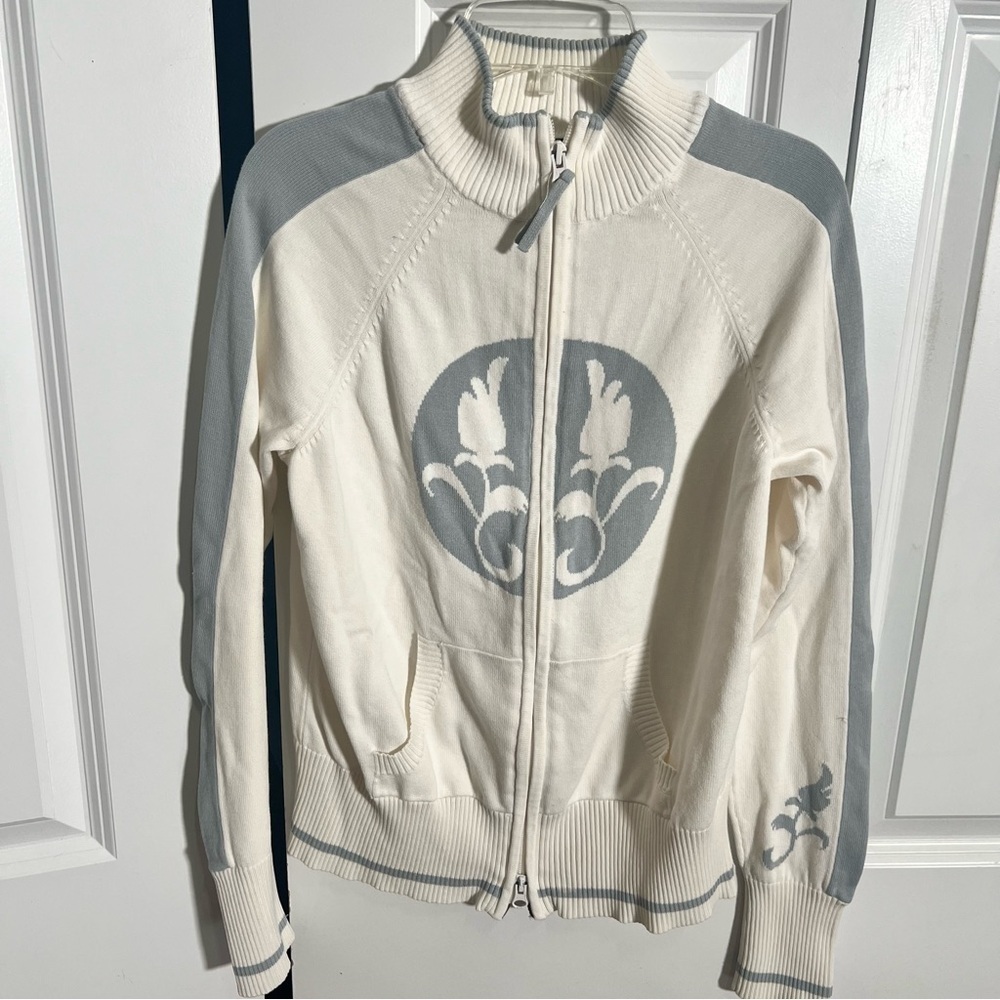 Athleta Cream and grayish blue zip up sweater sz S - read the call out info